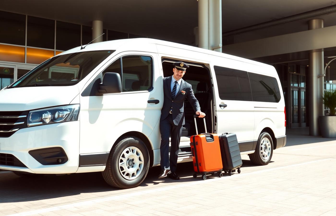 Driver assisting passengers with luggage at a Dubai airport terminal